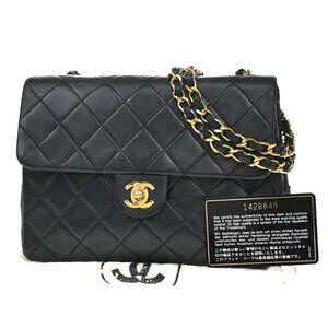 CHANEL CC Logo Mini Matelasse Chain Shoulder Bag Leather Black GHW 373RF887